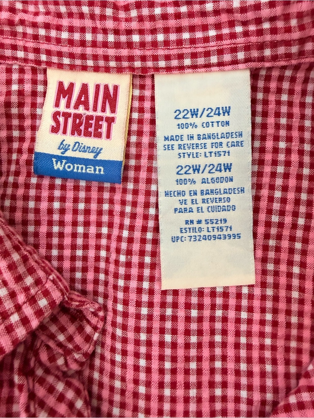 Disney Red Gingham Sleeveless Button-Down Shirt with Mickey Patch VTG - Picture 5 of 6